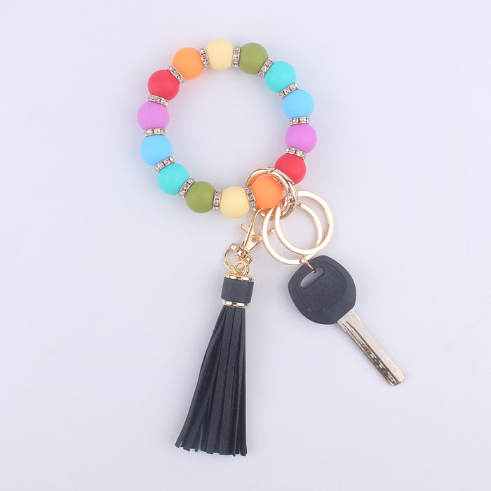 Wholesale Colorful Silicone Beaded Wrist Keychain JDC-KC-GuangTian020