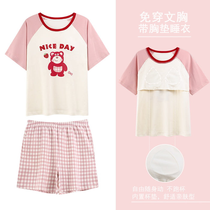 Wholesale Cotton pajamas, short sleeved shorts, cartoon casual, comfortable, cool, and can be worn as cute home clothes
