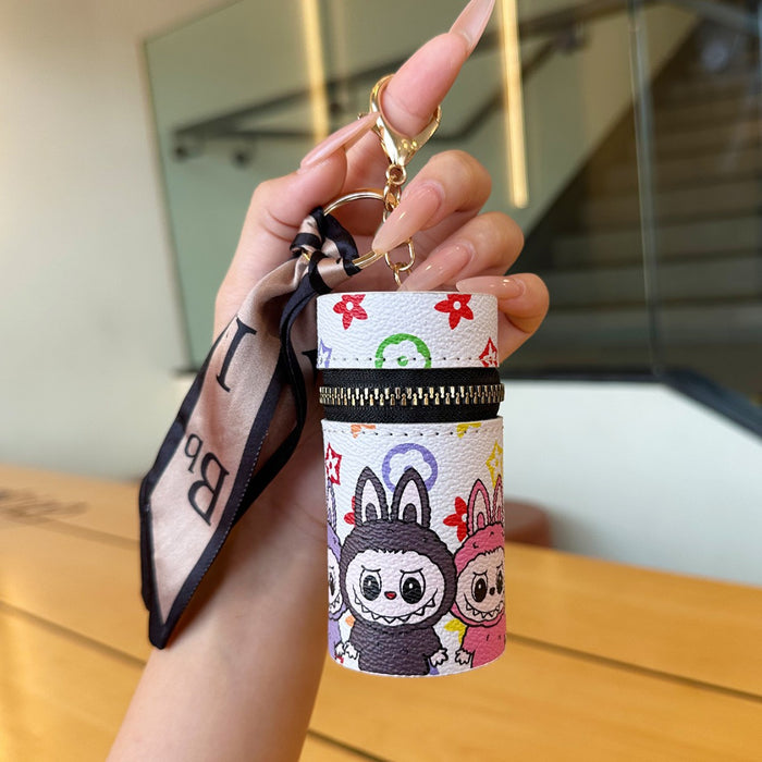 Wholesale Cartoon Lipstick Bag Cylindrical Cosmetic Pouch with Zipper Keychain