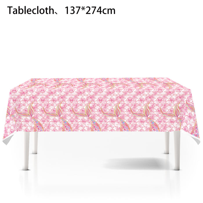 Wholesale Mermaid Theme Tableware Tablecloth Paper Cup Tissue Paper Tray Pink Fishtail Decoration Birthday Party Layout