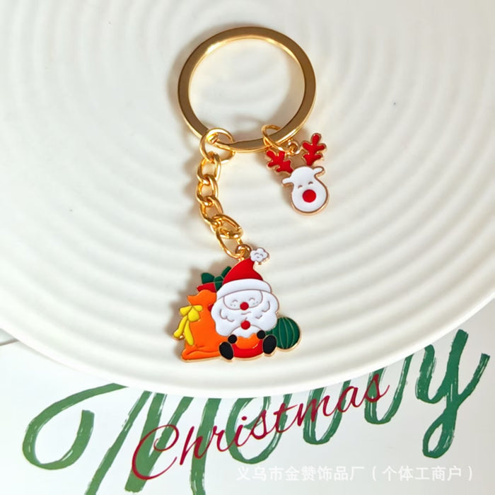Wholesale Christmas keychain cartoon metal ornaments Christmas tree elk snowman cute creative bag pendant gift