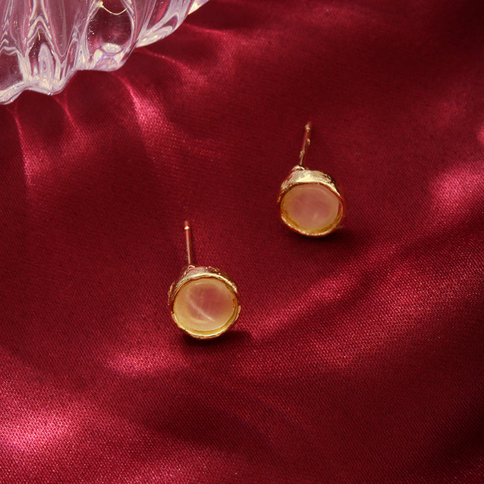 Wholesale Silver geometric earrings, temperament, round cat eye stone, personalized earrings