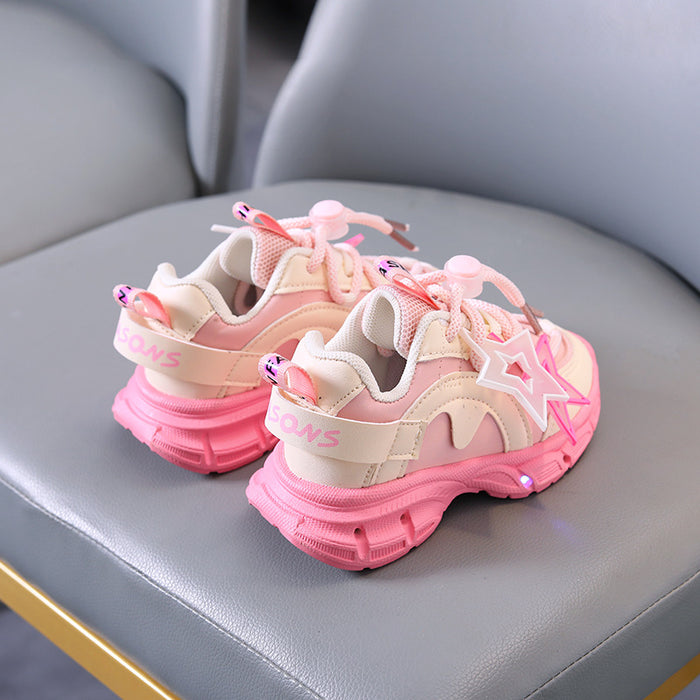 Wholesale Girls' Shoes Autumn New LED Light Shoes Sports Mesh Shoes Children's Running Shoes Girls' Dad Shoes JDC-KS-GS009