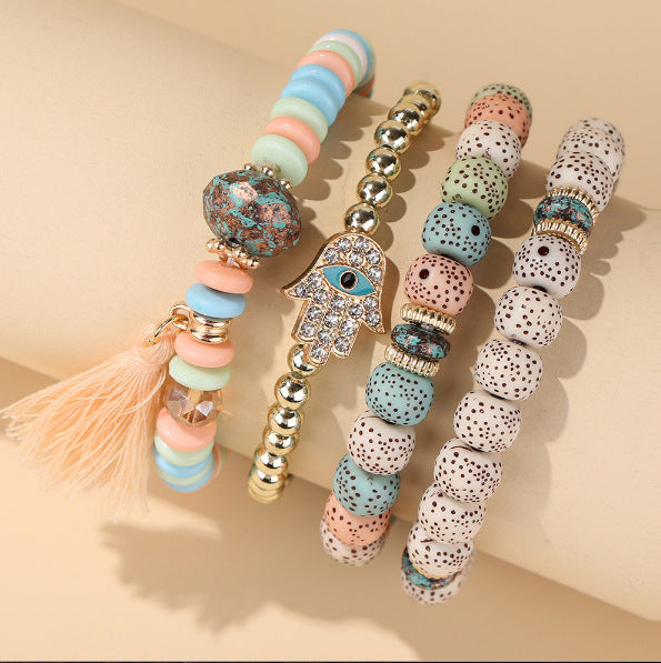 Wholesale Layered Turquoise Leaf Bracelet Set 4-Piece Fashion Jewelry Accessory MOQ≥2