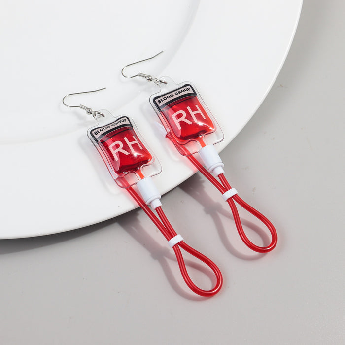 Wholesale Halloween Funny Blood Bag Plastic Earrings JDC-ES-ChouD014