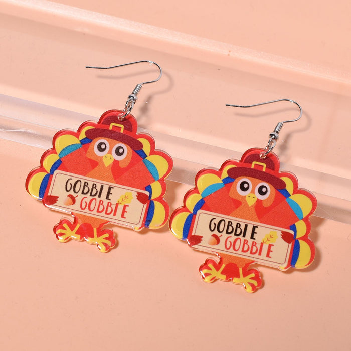 Wholesale Thanksgiving Cartoon Turkey Acrylic Earrings JDC-ES-Xunt005