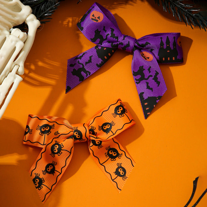 Wholesale Cloth  Bow Hair Clips Witch Bat Print For Women Hair Accessory