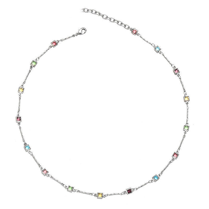 Wholesale Simple and versatile dopamine colored zircon necklace, fashionable and personalized collarbone chain, exquisite and high-end neck chain