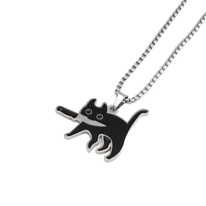 Wholesale Cross-border Halloween Knife-biting Cat Necklace Versatile Sweater Chain