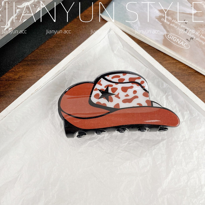 Wholesale Western Style Cowboy Hat Clip Retro Imitation Acetate Elegant Fashion Temperament Hair Accessory High-End Headwear