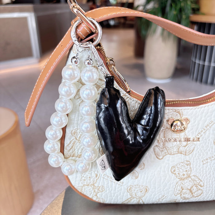 Wholesale Fashion Leather Love Pearl DIY Keychain Phone Short Hanging Chain Bag Hanging Decoration