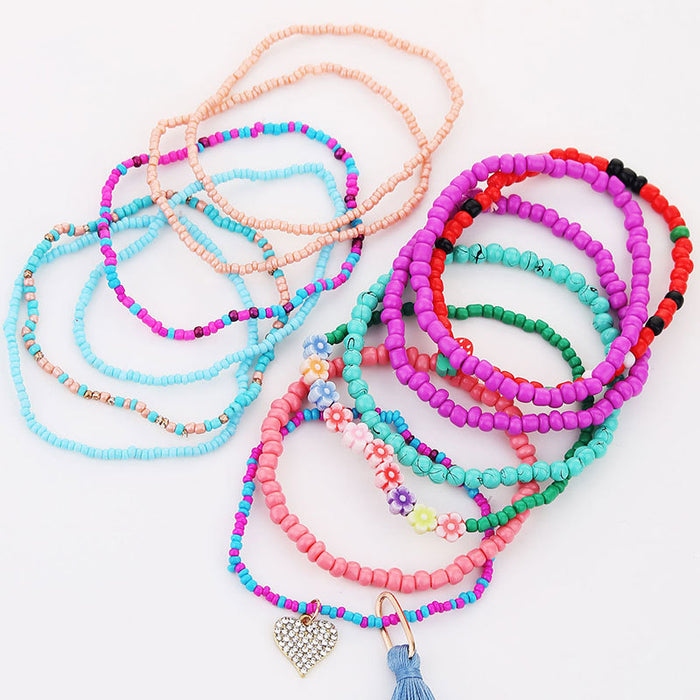 Wholesale 13pieces/pack Stackable Strawberry Bracelet Hand-woven Rice Beads Tassel JDC-BT-Gute003