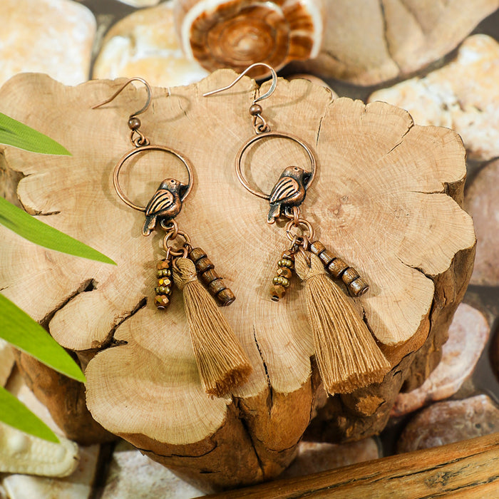 Wholesale Bohemian Dreamcatcher Tassel Earrings and Wooden Pendant Necklace Set