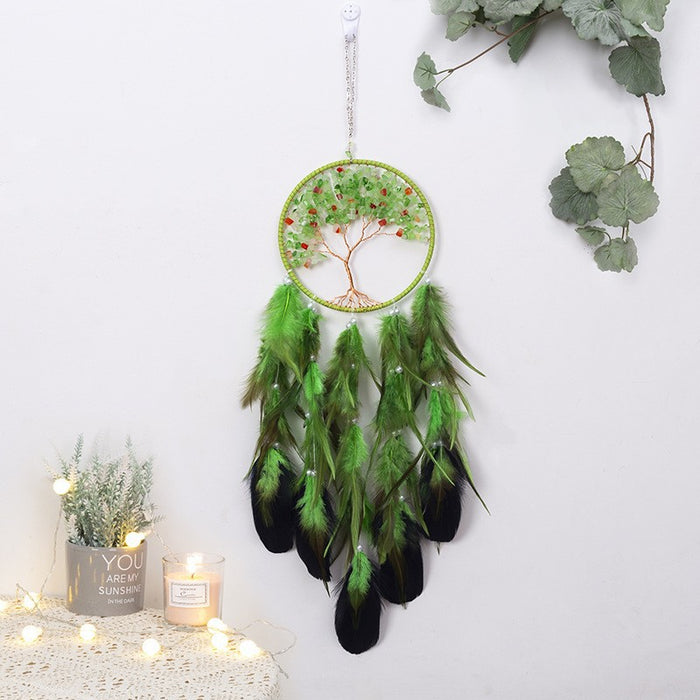 Wholesale Feather Dreamcatcher Wall Hanging with Tree of Life Design and Natural Stone Accents