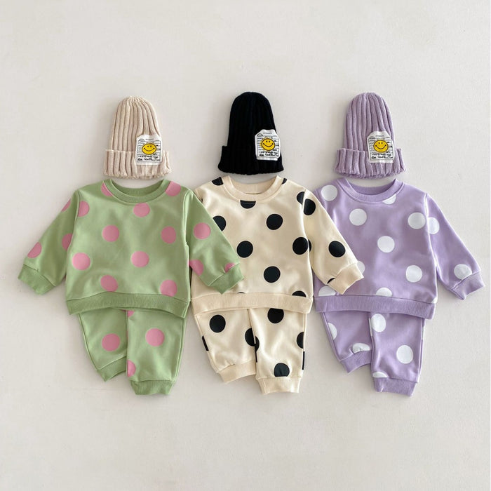 Wholesale Cute Polka Dot Sweatshirt and Sweatpants Children's Suit JDC-CTS-WeiNiS015