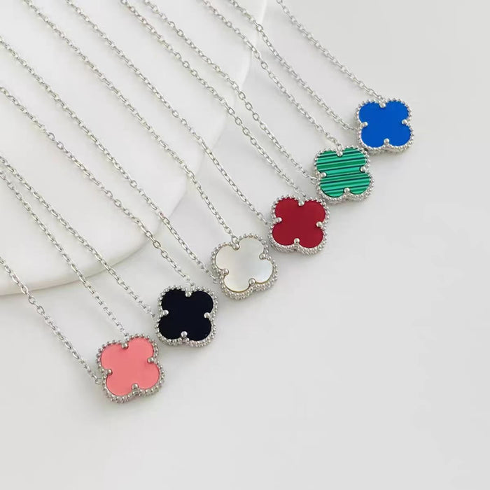 Wholesale Double sided golden clover necklace, light luxury titanium steel, non fading accessory, simple temperament, women's collarbone chain