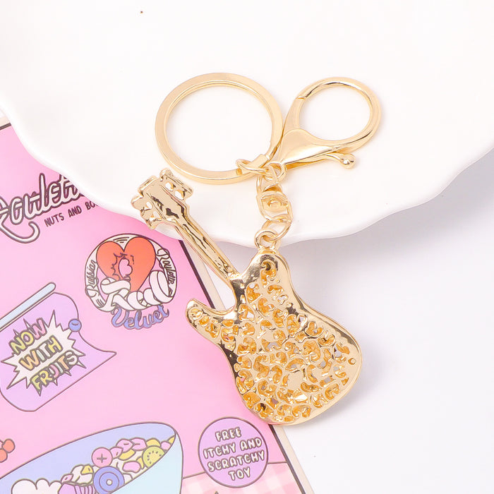 Wholesale Crystal Guitar Keychain Stylish Gift Zinc Alloy Key Ring for Couples Birthday MOQ:4