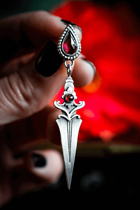 Wholesale Gothic Retro Ruby Dagger Tassel Earrings  JDC-NS-FuSu003