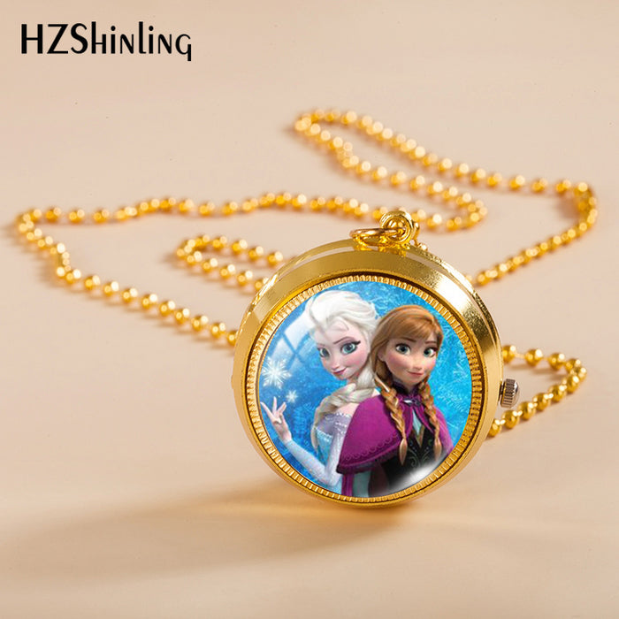 Wholesale Cartoon cute rotating pocket watch student flip necklace
