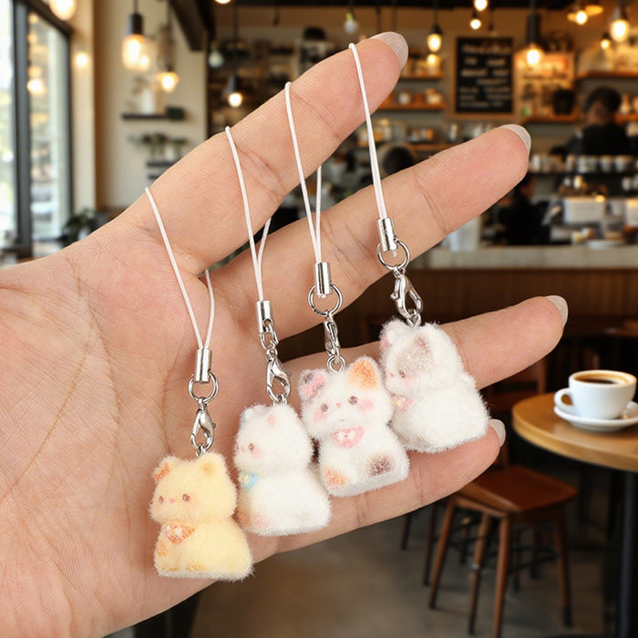 Wholesale Cartoon cute flocked 3D resin cat keychain bag charm