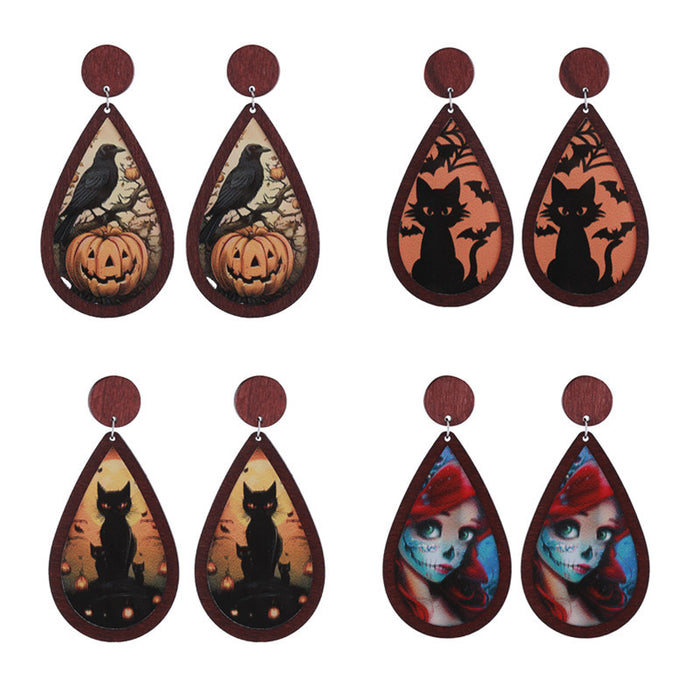 Wholesale  Horror Party Wooden Inlaid Acrylic Double-sided Funny Holiday Earrings Accessories