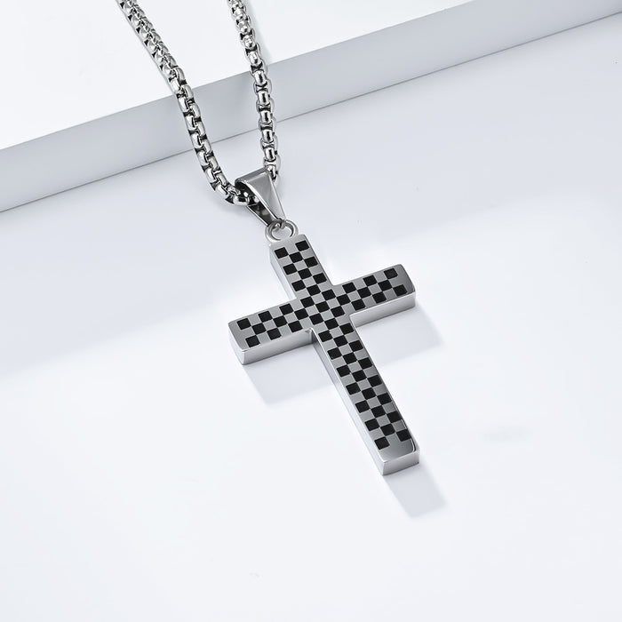 Wholesale Black and White Titanium Steel Cross Necklace JDC-NE-QianF017