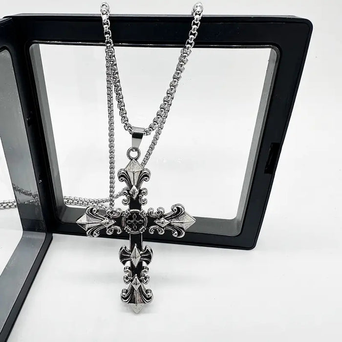 Wholesale  flower pendant cross men's  titanium steel necklace