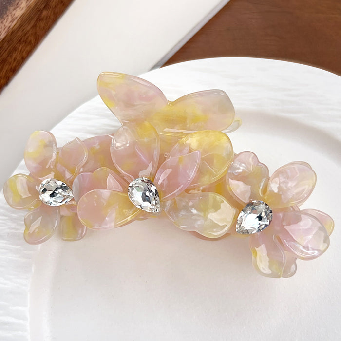 Wholesale Camellia Flower Rhinestone Acetate Hair Gripper - Fashion Accessory