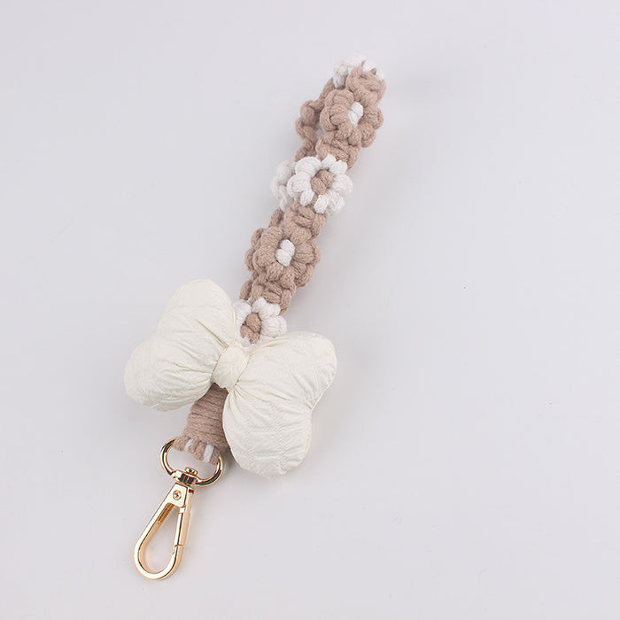 Wholesale Cotton-Filled Bow Mobile Phone Pendant Braided Mobile Phone Chain Small  Flower Braided Rope Keychain Bag