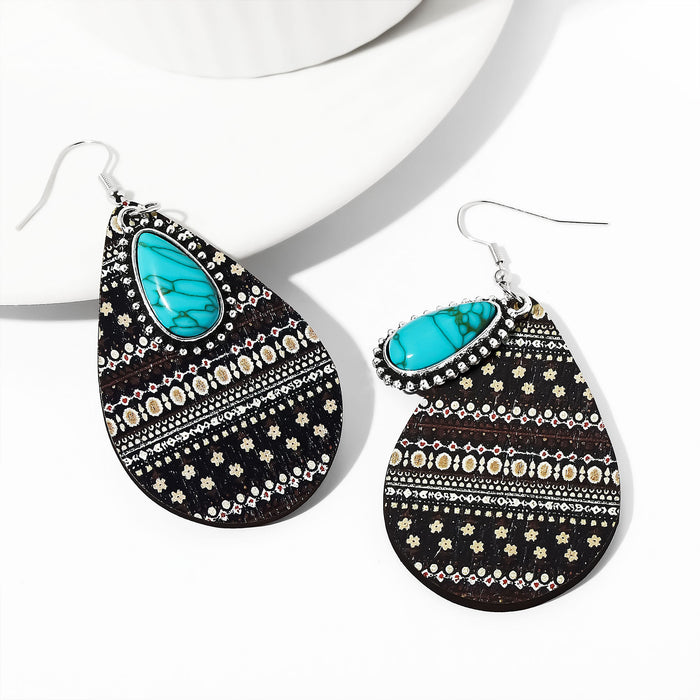 Wholesale 2pcs Retro Drop-Shaped Turquoise Earrings