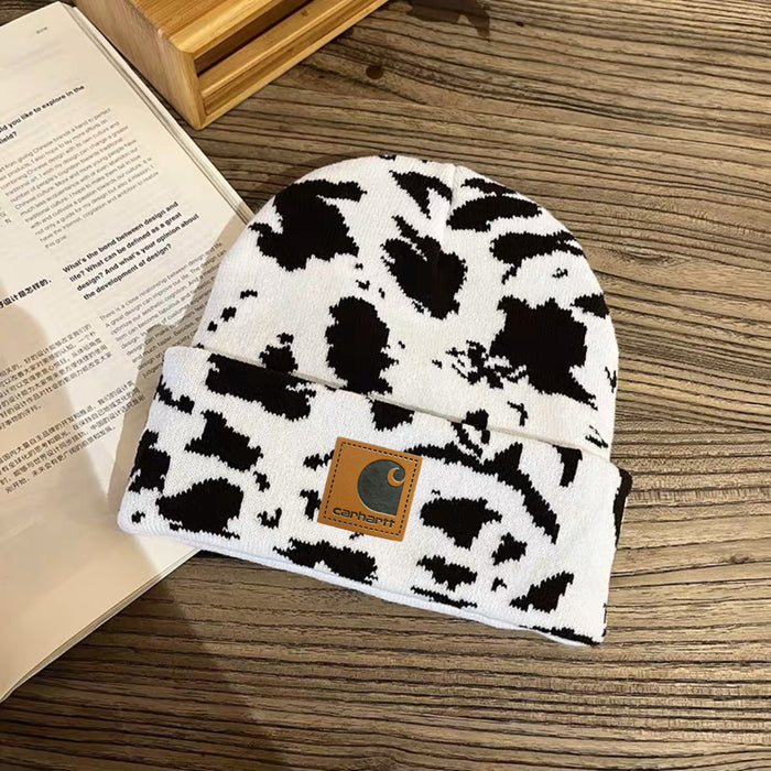 Wholesale black and white retro fashion milk pattern knitted wool hat