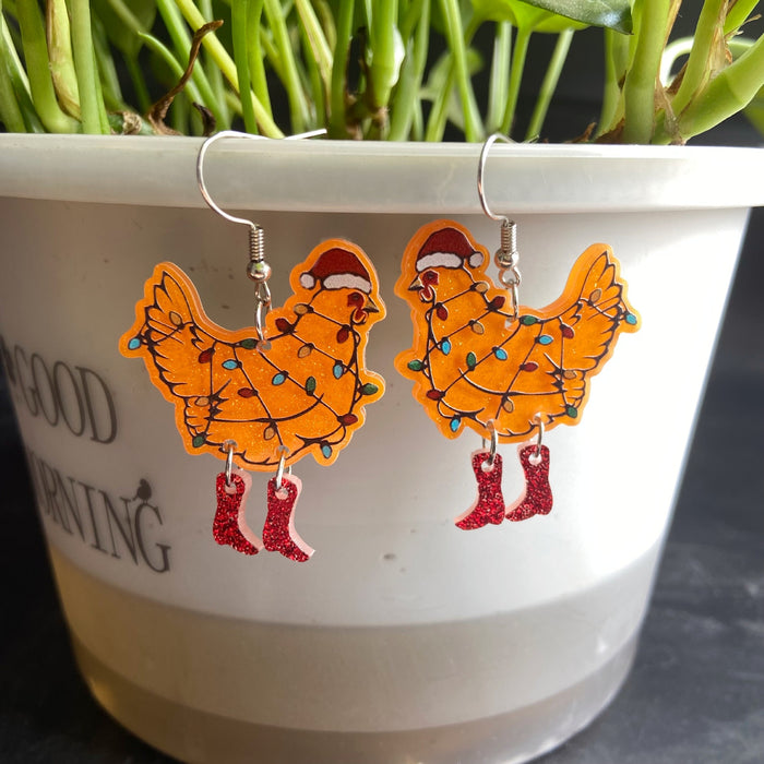 Wholesale Christmas colorful rooster earrings funny animal earrings