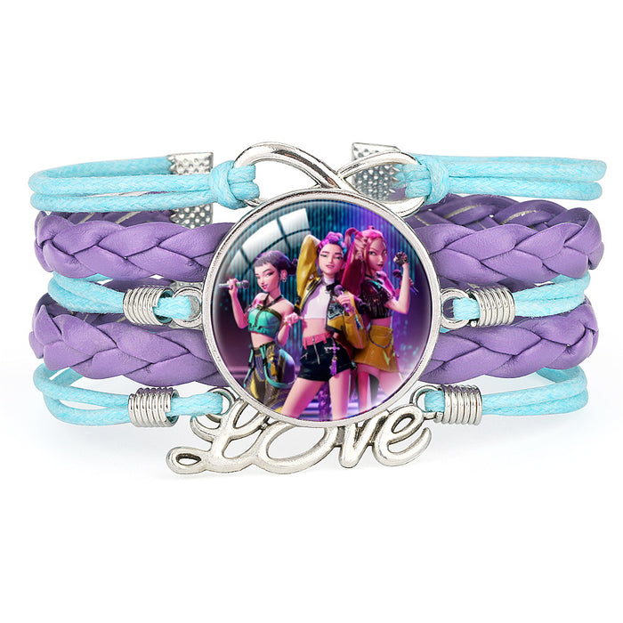 Wholesale KPOP Color Block Multi-Layer Braided Adjustable Bracelet