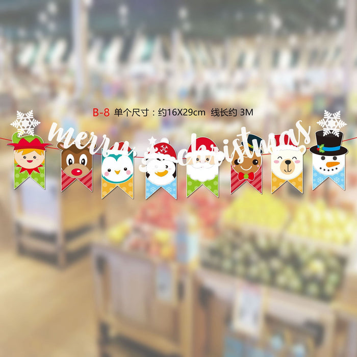 Wholesale Christmas Decorations Christmas Pull Flag Hanging Flag Holiday Banner Party Decoration Paper Cartoon Christmas Pull Flower String Flag
