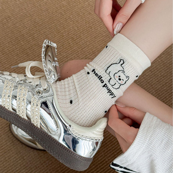 Wholesale Cartoon socks, thin tube socks, hollow mesh breathable, sweat absorbing, butterfly knot stacking socks