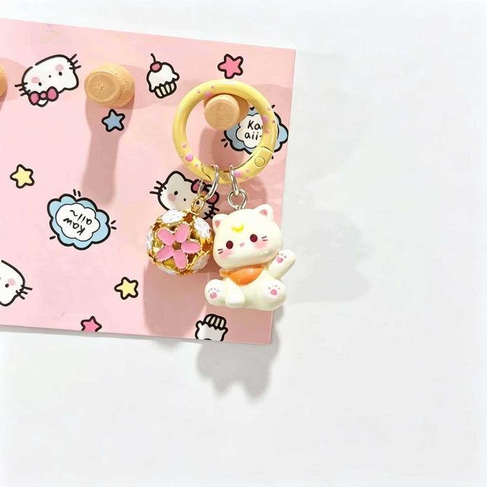 Wholesale Resin Cartoon Kitten Keychain Cute Pink Cat With Bell Bag Charm For Girls Students Gift Accessory