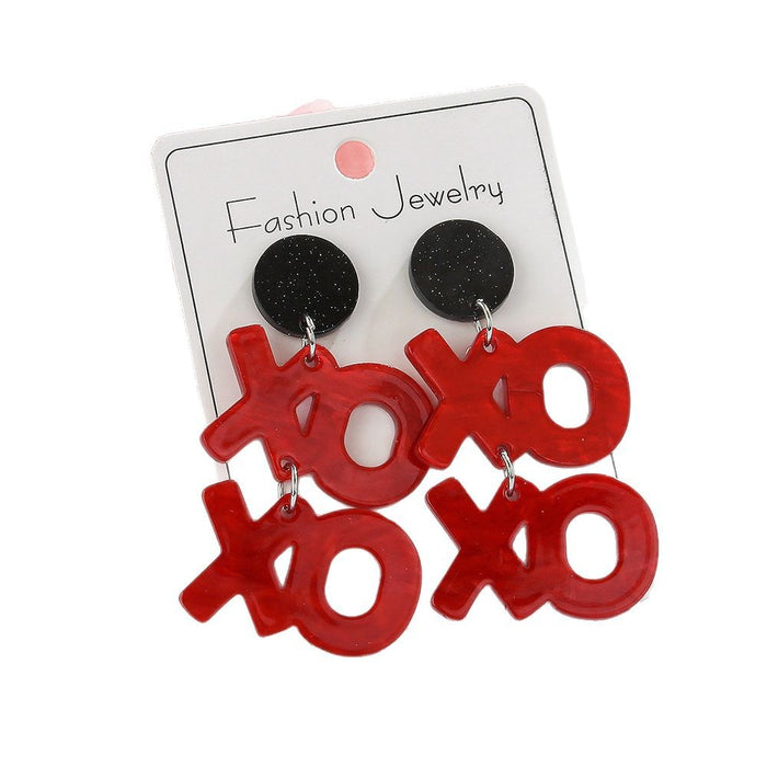 Wholesale Valentine' s Day Earrings Series English Letters Xoxo Acrylic Romantic Shiny Red Earrings