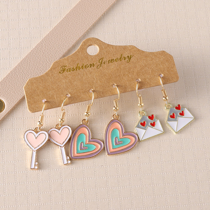 Wholesale Valentine' s Day Colorful Love Key Love Envelope Earrings Set Valentine' s Day Party Earrings Gift