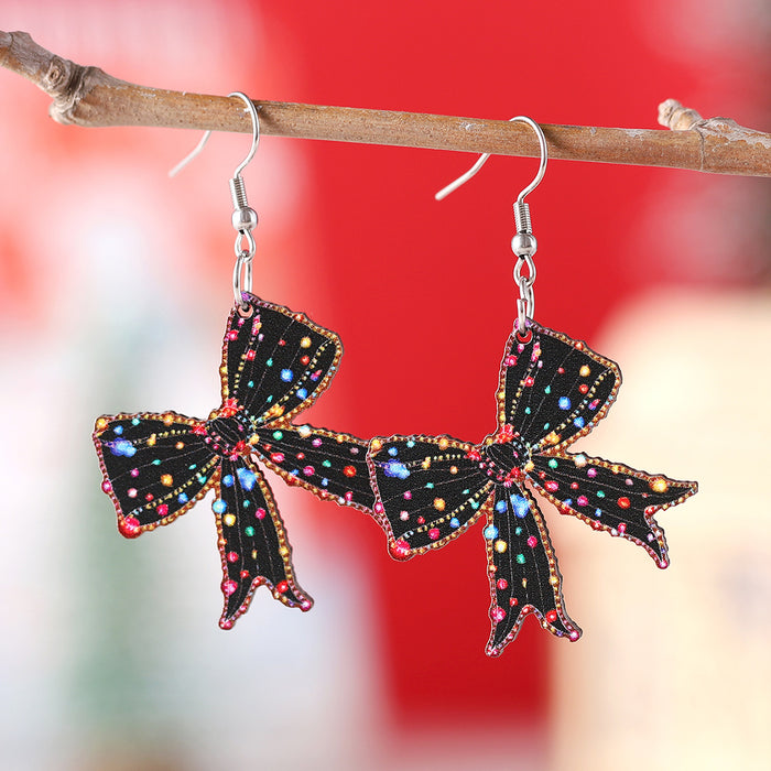 Wholesale Christmas Lantern Bow Pink Christmas Tree Pendant Earrings Wooden Double-sided Earrings Gift