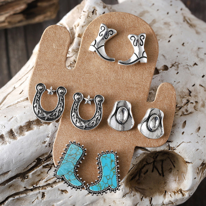 Wholesale Bull head boots,  hat,  earrings,  turquoise cactus four-piece set