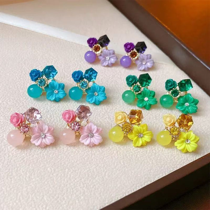 Wholesale Stylish Purple Crystal Flower Earrings Alloy Electroplated