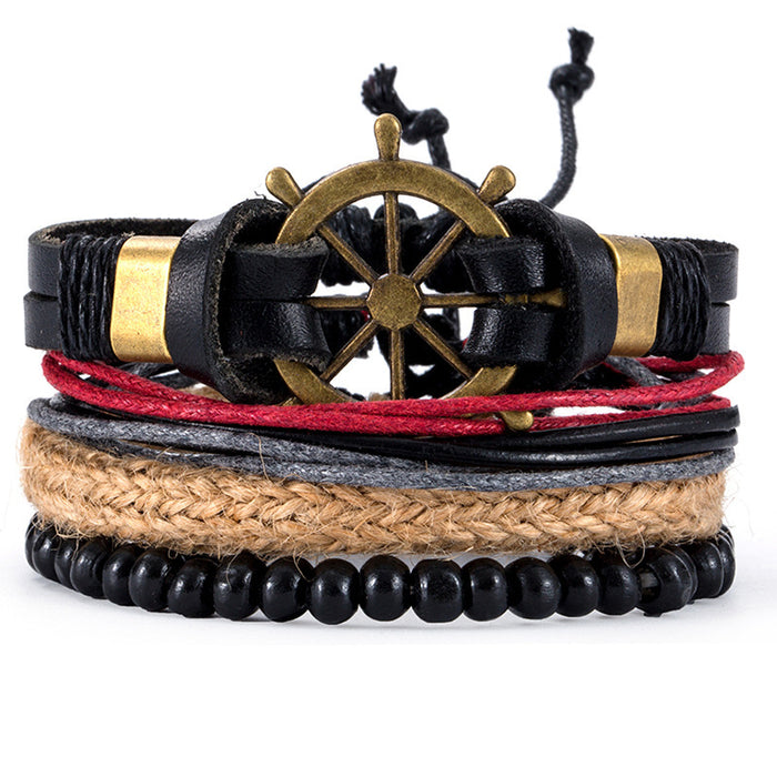 Wholesale New Jewelry Diy Bracelet Hand-woven Fashion Men's Bracelet Combination Set Leather Anchor Bracelet JDC-BT-XH003