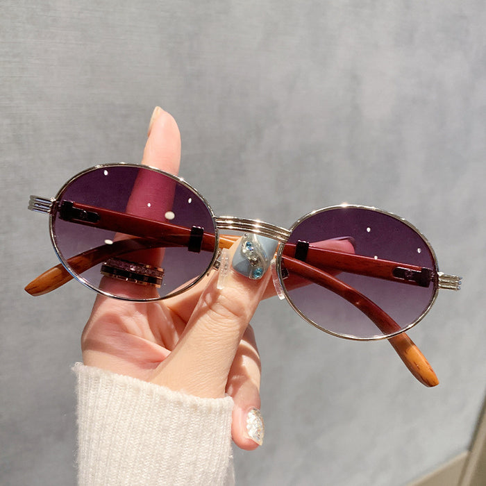 Wholesale  vintage imitation wood grain sunglasses men's oval sunglasses women's trendy  UV protection sunglasses