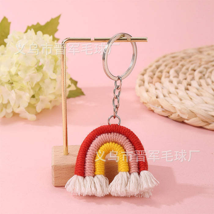 Wholesale Colorful hand-woven polyester rainbow tassel small pendant bag keychain ornaments