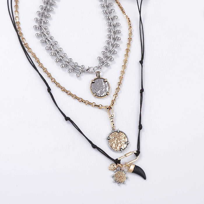 Wholesale Multi-layer Stacked Chain Geometric Alloy Badge Pendant Necklace