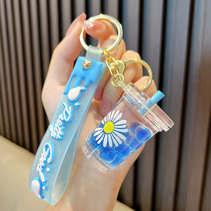 Wholesale Acrylic Daisy Oil Milk Tea Cup Keychain JDC-KC-WoA031