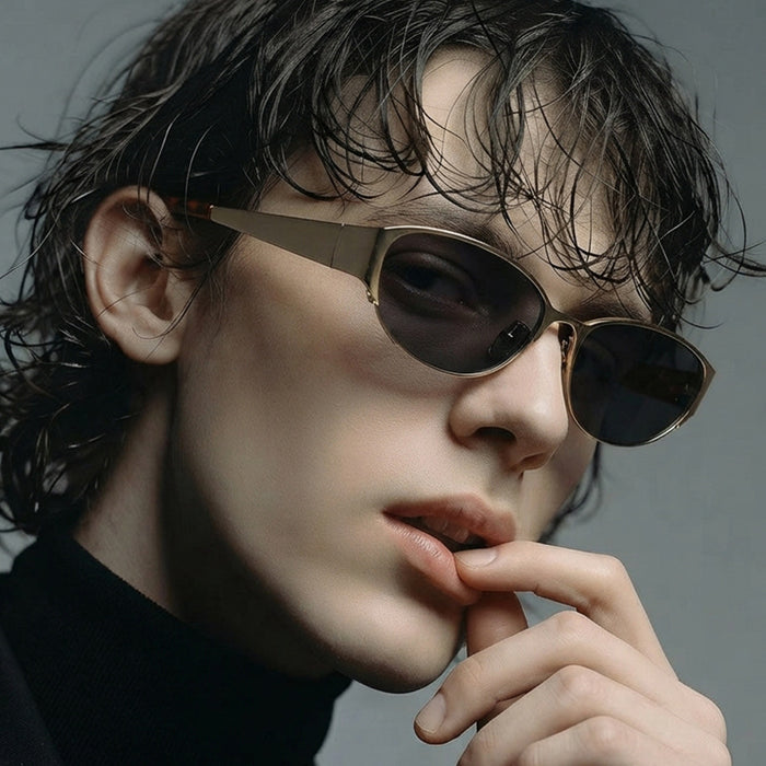 Wholesale Metal Gold Frame Oval Sunglasses with UV400 - Trendy Punk Style Unisex Sun Protection