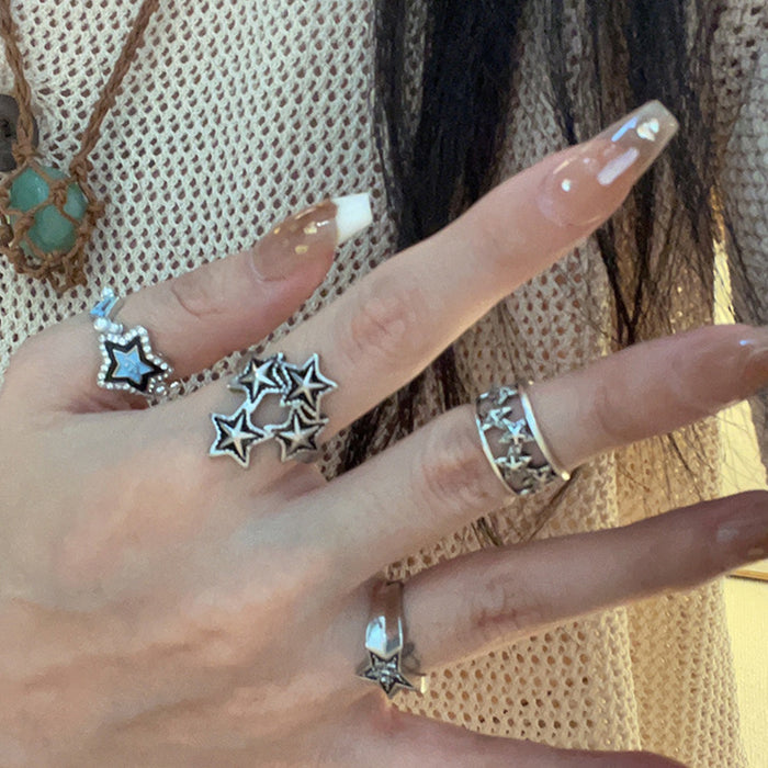 Wholesale Vintage vintage niche star ring with adjustable opening ring, dark punk index finger ring, men's and women's ring sets