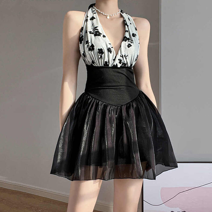 Wholesale Swimsuit women's one-piece temperament fashion printed skirt backless conservative high waist slim hot spring swimsuit