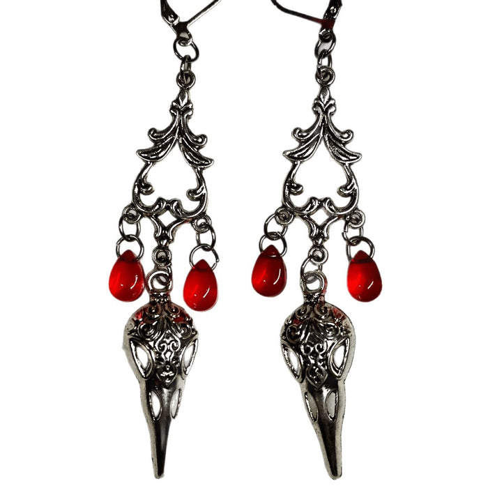 Wholesale Gothic Skull Crow Red Teardrop Dangle Earrings Dark  Party Jewelry Fashion Accessory Boutique Resale